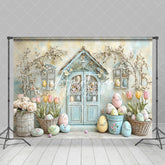 Aperturee - Aperturee Retro Rustic Door Floral Eggs Easter Photo Backdrop